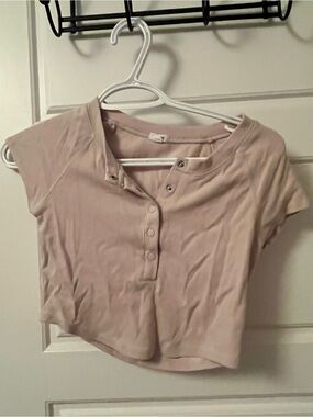 Garage Blush Crop Henley Top